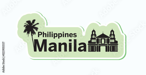 Manila, Philippines building silhouette and palm tree on sticker photo