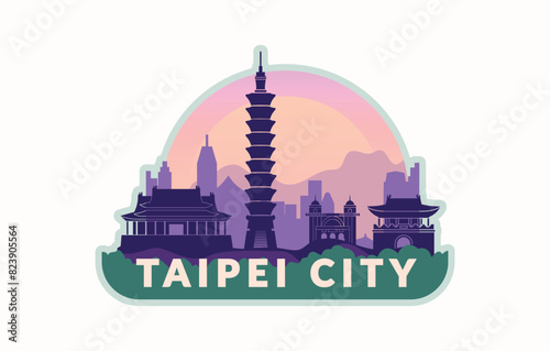 Taipei, Taiwan cityscape sticker with text