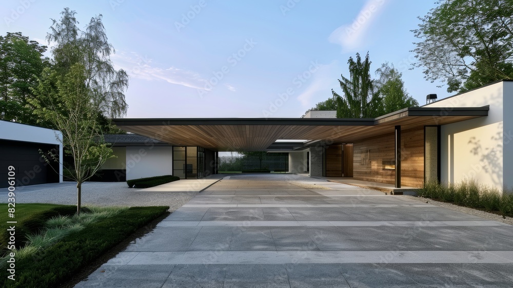 Modern house with empty driveway Modern house with empty driveway