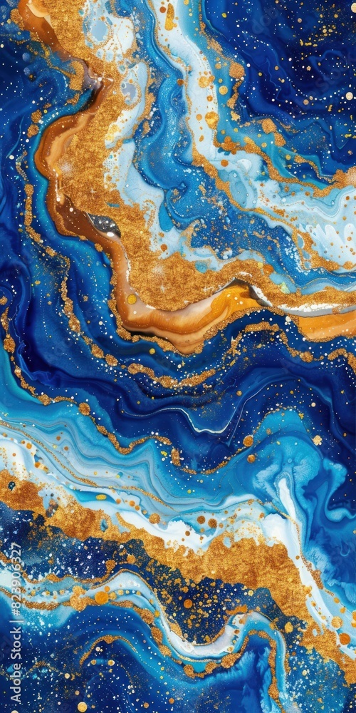 Ethereal Elegance: Blue and Gold Fluid Art With Gilded Flecks Ethereal Elegance: Blue and Gold Fluid Art With Gilded Flecks