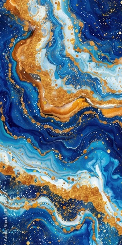 Ethereal Elegance: Blue and Gold Fluid Art With Gilded Flecks