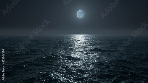 Moonlight dancing on the undulating surface of a calm  midnight sea.  