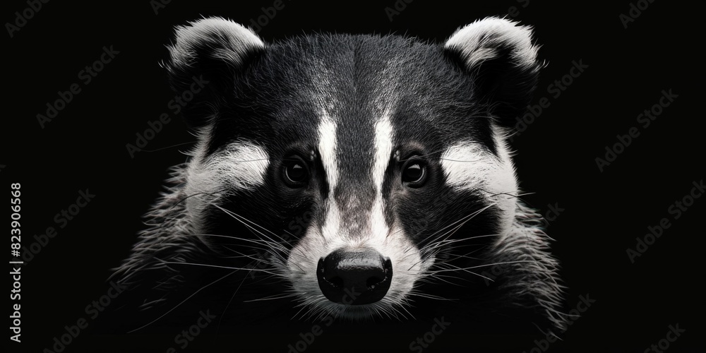 Obraz premium Black and white close-up of a raccoon. Suitable for wildlife and nature themes