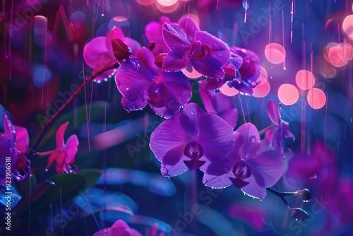 Purple flowers getting wet in the rain, suitable for nature concepts photo