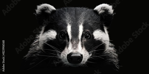 Black and white close-up of a raccoon. Suitable for wildlife and nature themes