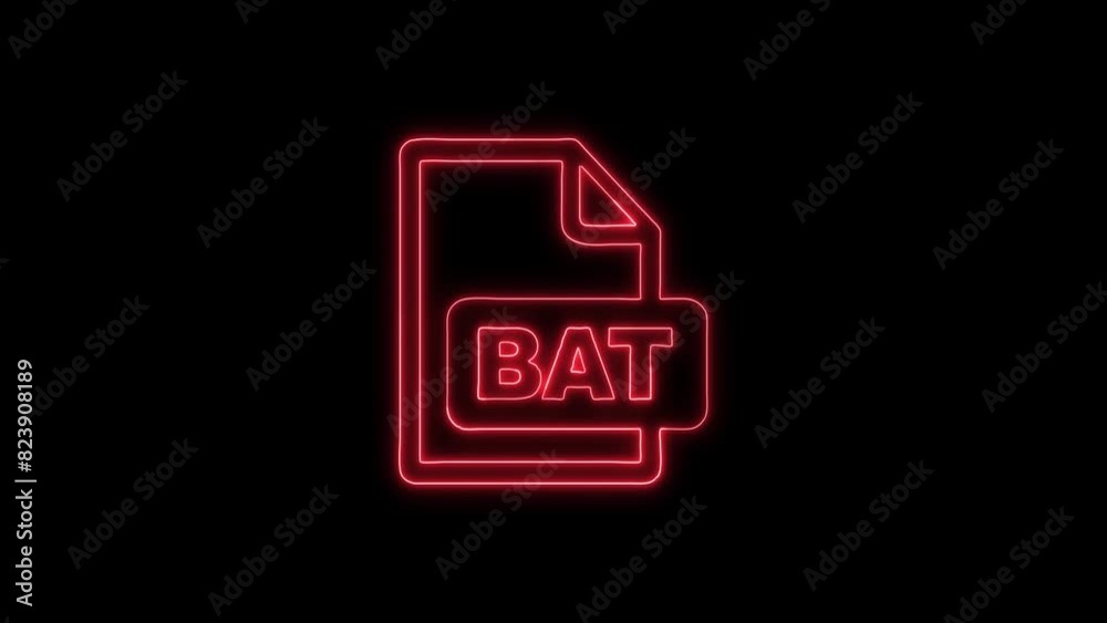 Neon Glowing BAT File Icon and Symbol Animation on Black Background Neon Glowing BAT File Icon and Symbol Animation on Black Background