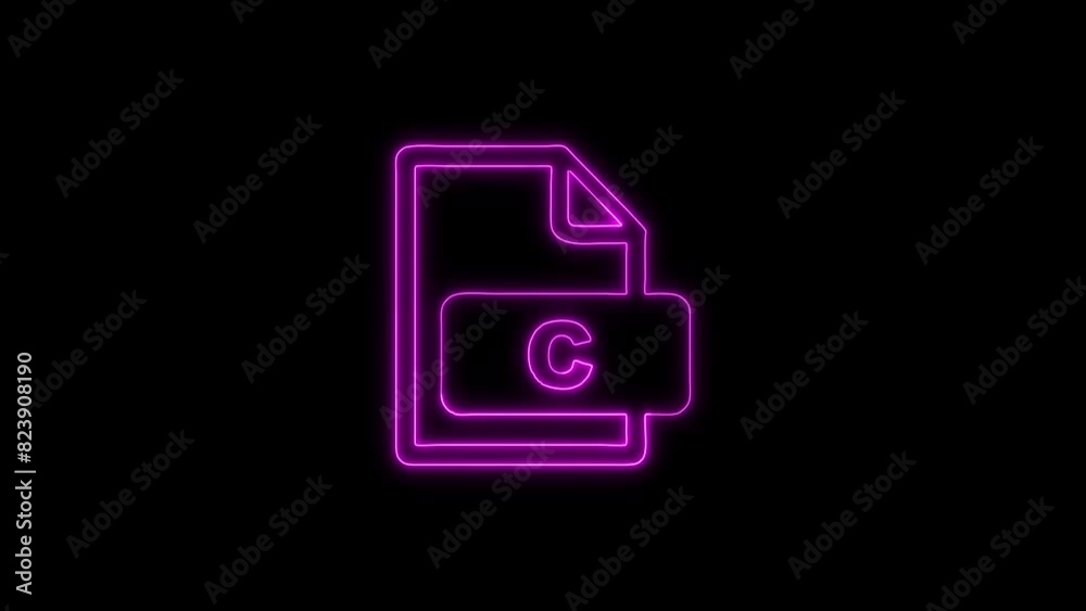 Neon Glowing C File Icon and Symbol Animation on Black Background Neon Glowing C File Icon and Symbol Animation on Black Background