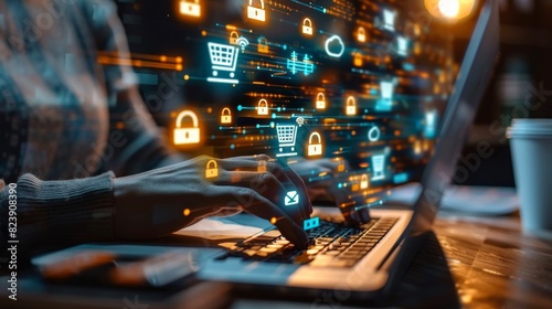 Person Typing on Laptop With Icons