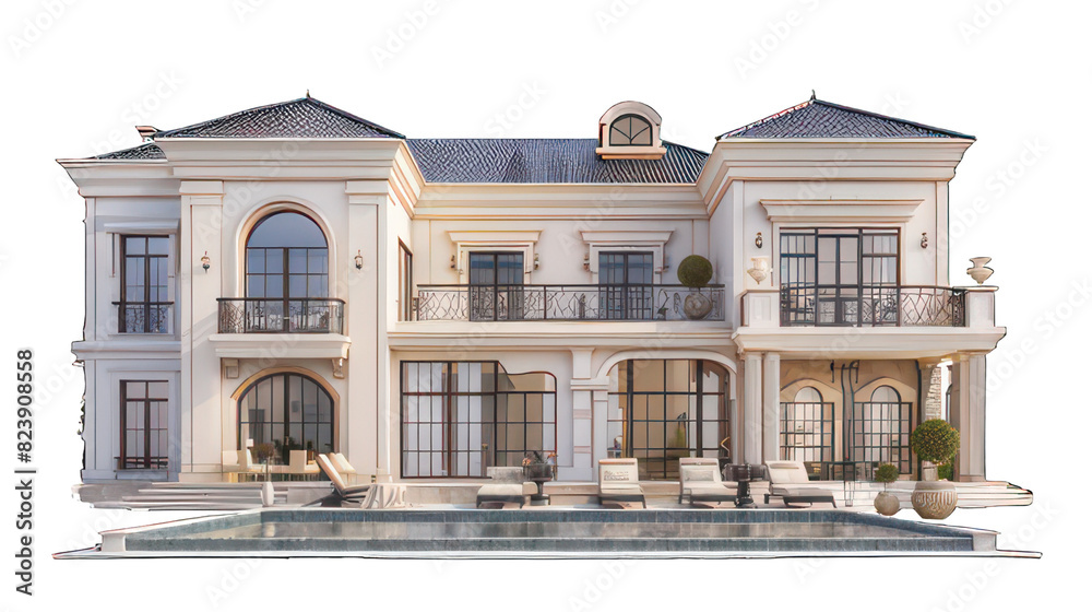 Luxury villa isolated on white created with Generative AI