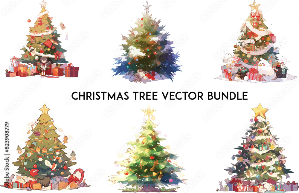Christmas tree vector bundle, Christmas trees collection , Christmas Tree Design Elements