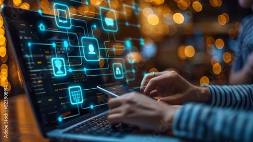 Person Typing on Laptop With Icons