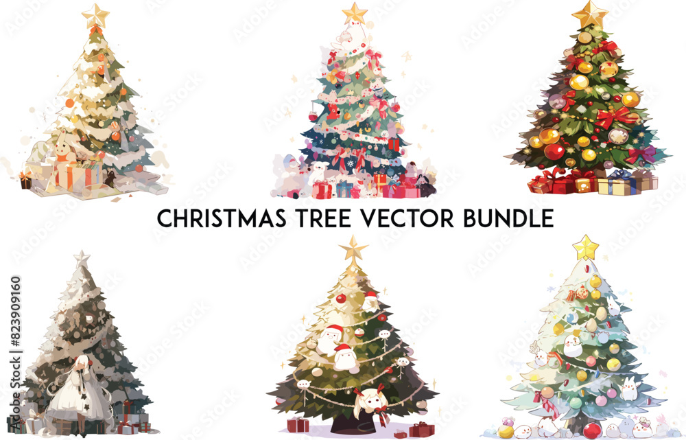 Christmas tree vector bundle, Christmas trees collection , Christmas Tree Design Elements