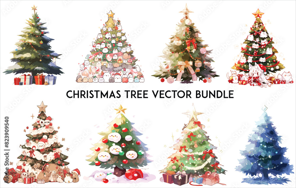 Christmas tree vector bundle, Christmas trees collection , Christmas Tree Design Elements