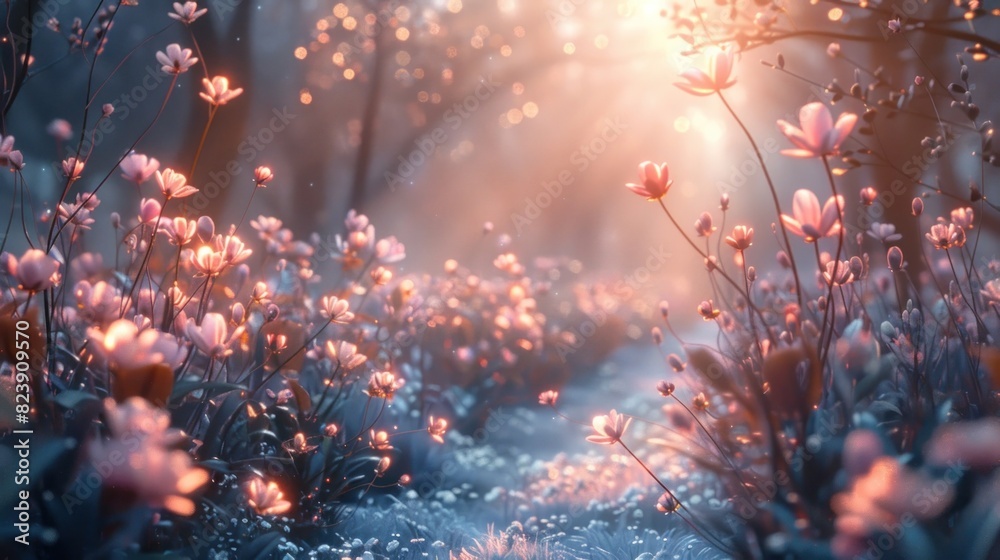 Enchanted Garden A Radiant D Realization of Delicate Pastel Flowers and Soft Glowing Light