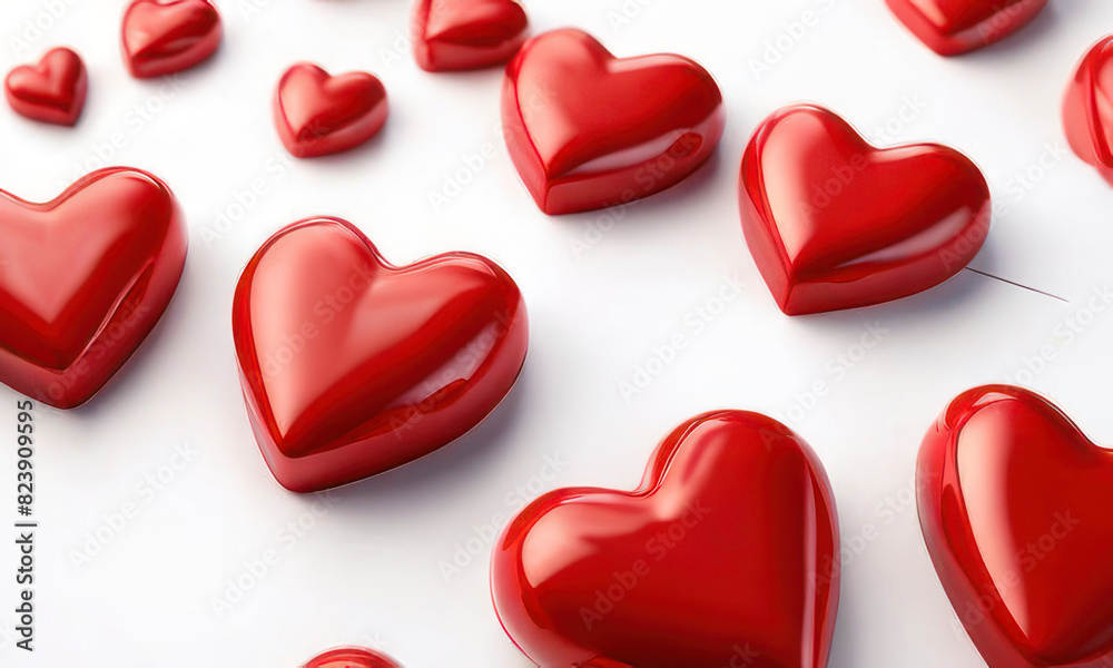 White background with many red hearts all around it with empty space in center White background with many red hearts all around it with empty space in center