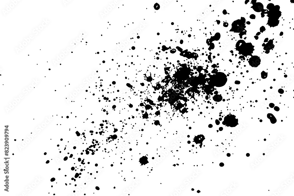 Fototapeta premium Abstract black ink sprays across stark white space