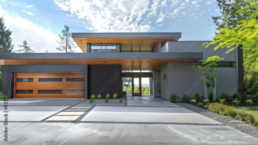 Modern house with empty driveway