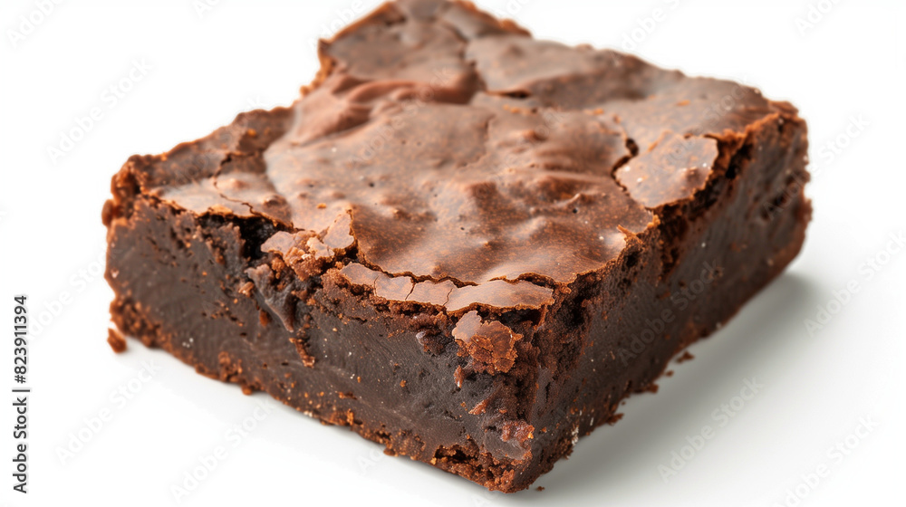 Close-Up of Delicious Fudge Brownie on White Surface Close-Up of Delicious Fudge Brownie on White Surface