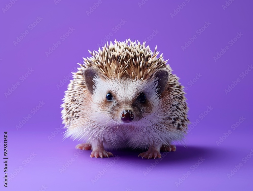 Funny closeup of a hedgehog, curious expression, isolated on a purple background, ample copy space Funny closeup of a hedgehog, curious expression, isolated on a purple background, ample copy space
