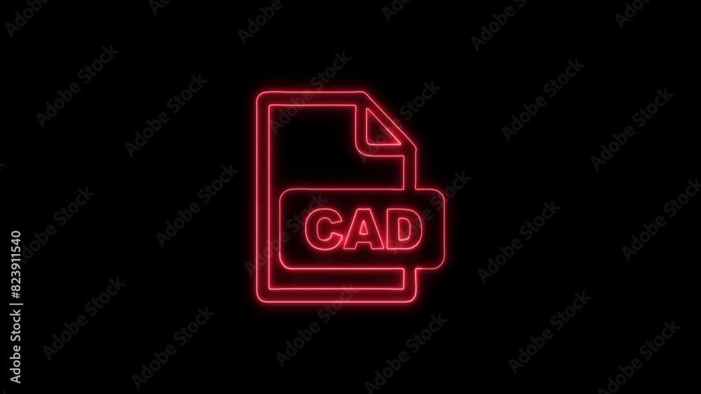 Neon Glowing CAD File Outline Icon and Symbol Animation on Black Background Neon Glowing CAD File Outline Icon and Symbol Animation on Black Background