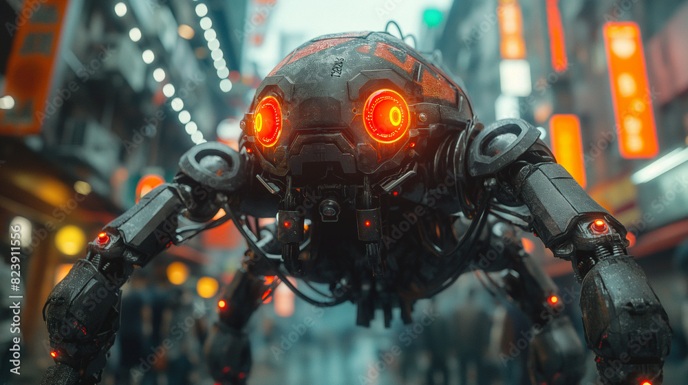 Fototapeta premium futuristic dystopian landscape with a giant robot