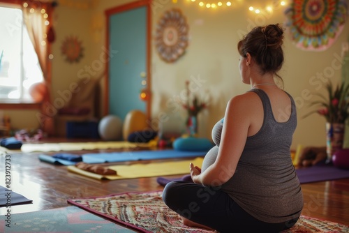 Prenatal Yoga Class - Pregnant Woman Practicing Gentle Poses for Relaxation and Well-being