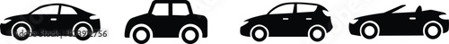 Car icons set. The car from different style vector. Side view black flat collection isolated on transparent background. Transportation symbol, traffic sign, travel element for website and app