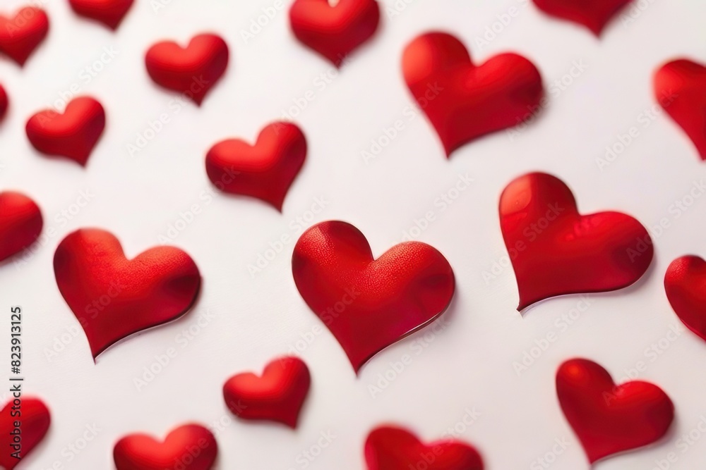 White background with many red hearts all around it with empty space in center White background with many red hearts all around it with empty space in center
