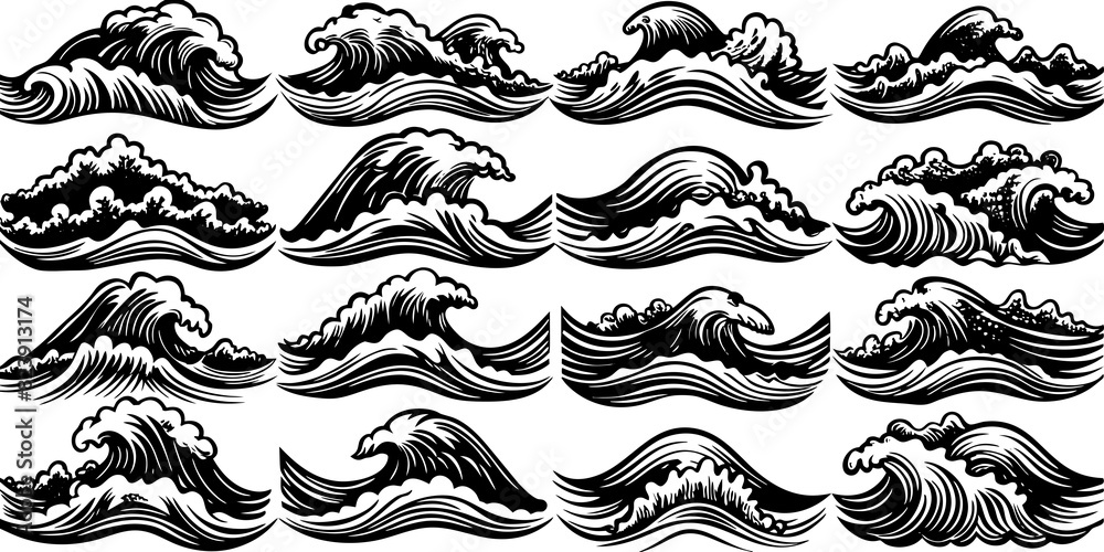 Water drops, black sea ocean waves stencil. Liquid elements, cry droplet icons vector set. Ink, sauce, river isolated splashes Water drops, black sea ocean waves stencil. Liquid elements, cry droplet icons vector set. Ink, sauce, river isolated splashes