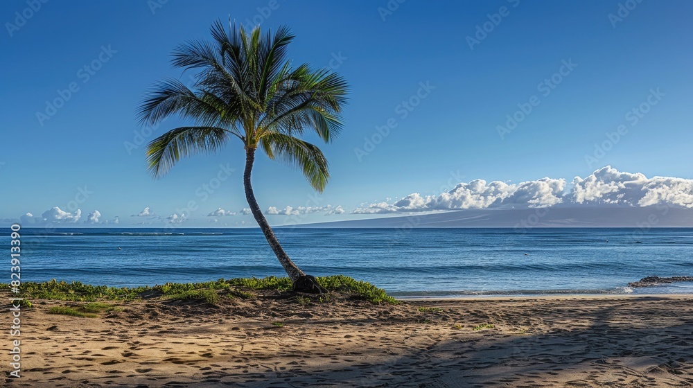 Serene Palm Tree Gazing at the Ocean Waves Serene Palm Tree Gazing at the Ocean Waves