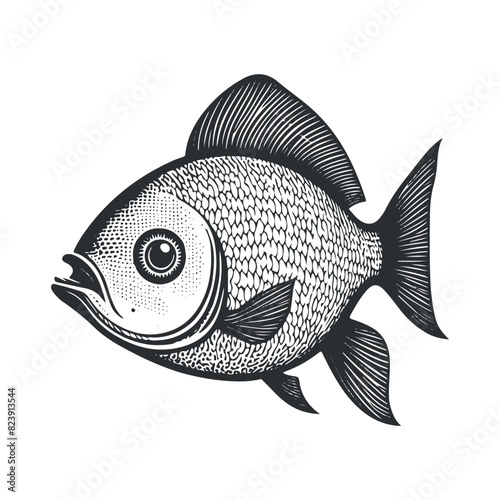 Fish vector black and white illustration line art collection, White background.