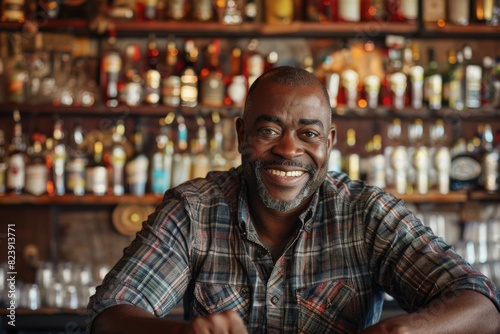 Attractive Black Man. Portrait of a Happy Person Smiling in a Bar