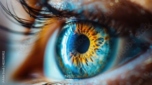 Close Up Eye. Macro View of a Beautiful Blue Iris with Yellow Tinge