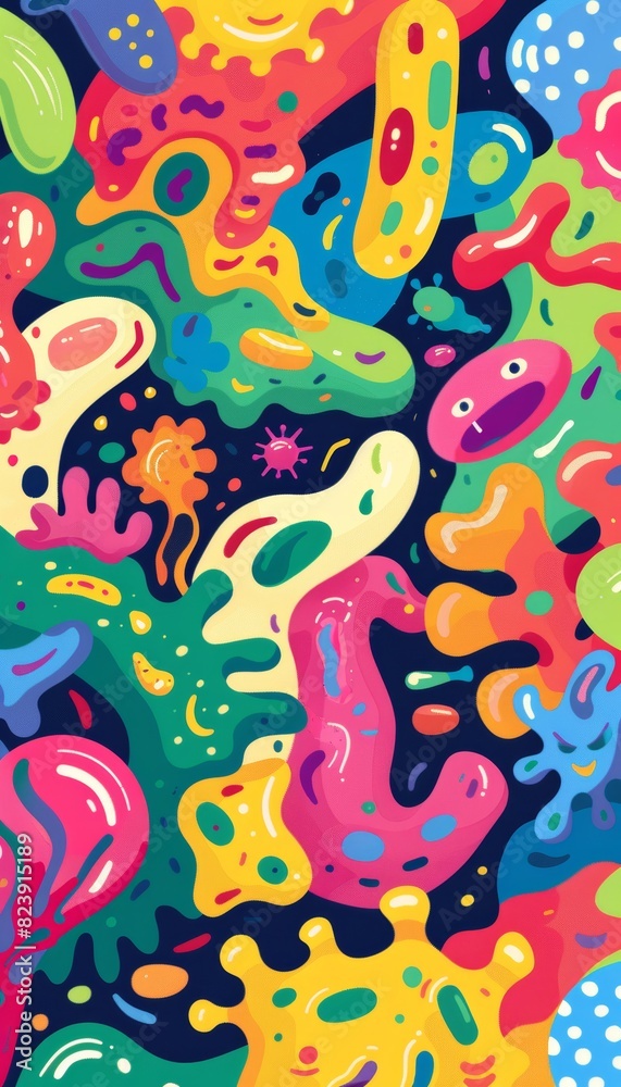 Vibrant Artistic Illustration of Germs in a School Setting - Mobile Wallpaper, Abstract Shapes, Bright Colors Vibrant Artistic Illustration of Germs in a School Setting - Mobile Wallpaper, Abstract Shapes, Bright Colors