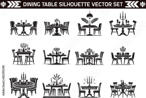 Dining Table silhouette Vector Illustration in White Background