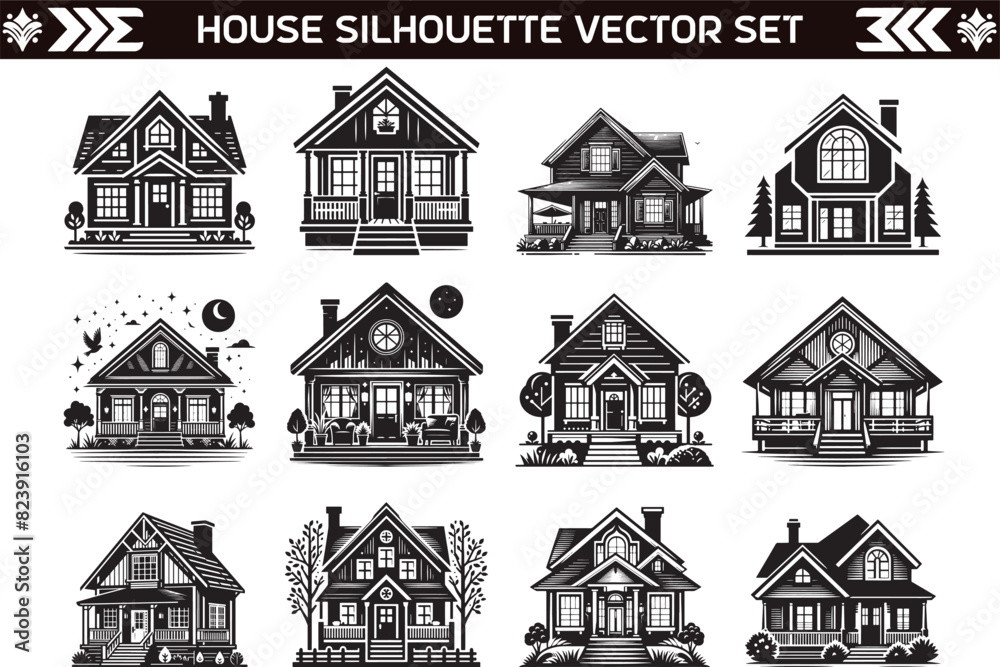 House Silhouette Vector Illustration in White Background