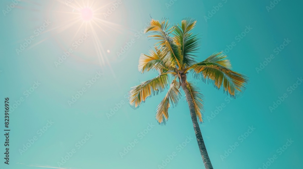 Obraz premium Solitary Palm Dancing Under a Heavenly Blue Sky