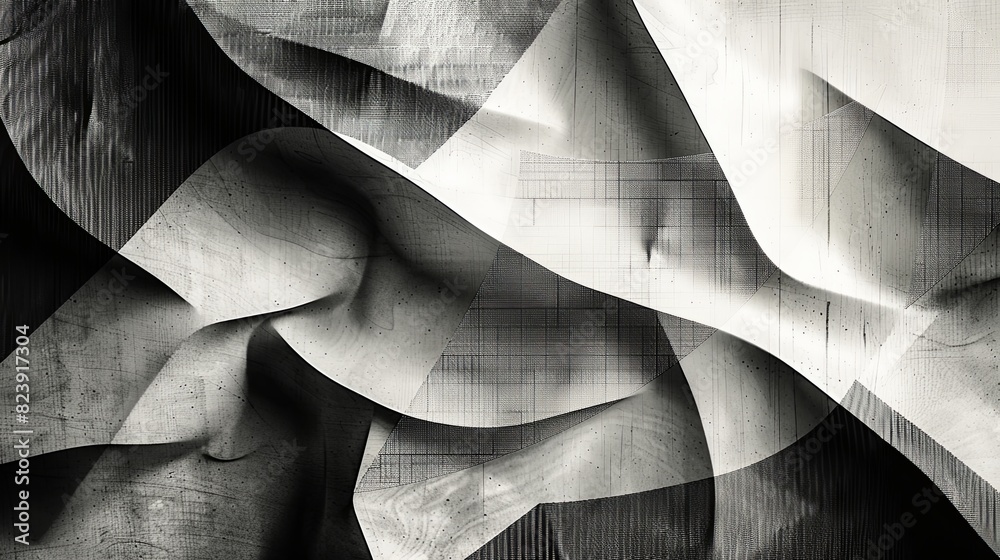 Abstract fabric background with bold, angular patterns in a monochrome ...