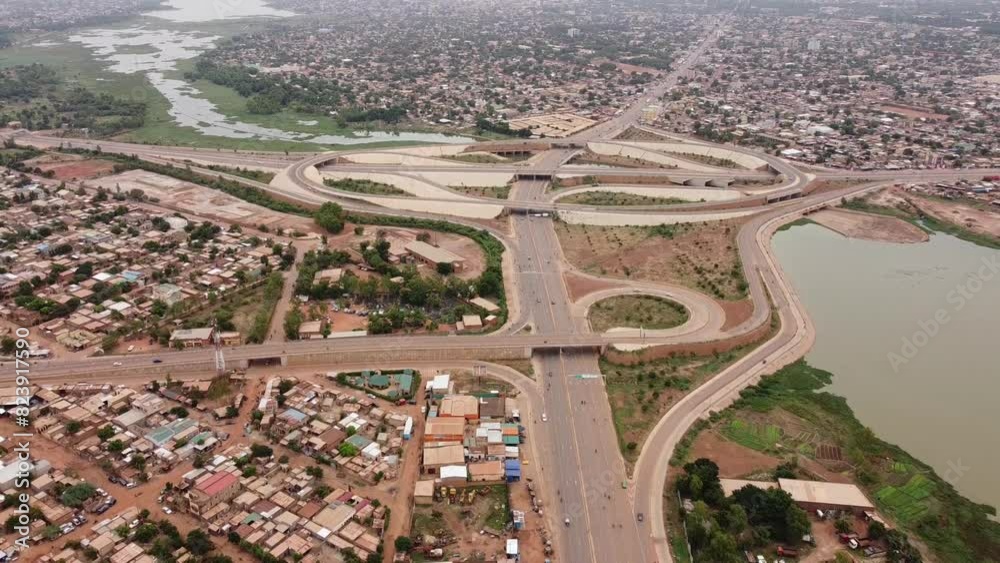 Aerial photography of a large bridge structure in Burkina Faso