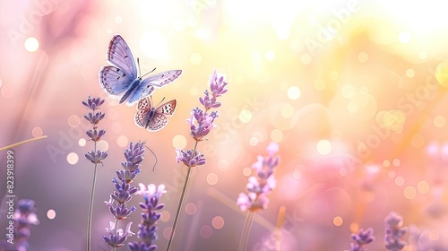 Ethereal Encounter: Blue Butterfly Alights on Purple Bloom photo