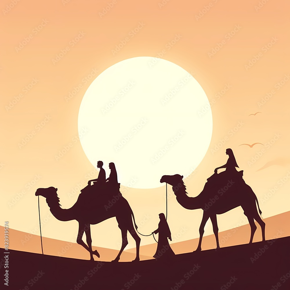 Silhouette of Camels and Riders at Sunset Silhouette of Camels and Riders at Sunset