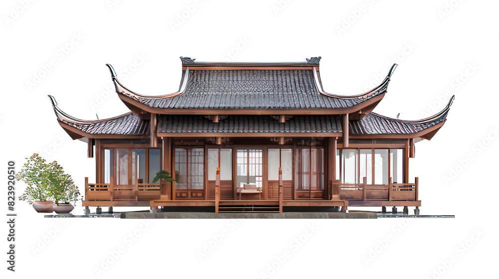 Obraz premium Luxury asian house isolated on white created with Generative AI