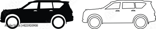 Car icons set. The car from different style vector. Side view black line and flat collection isolated on transparent background. Transportation symbol, traffic sign, travel element for website and app