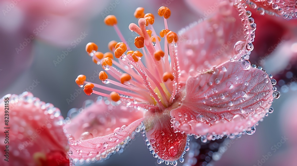 A closeup of the pistil and stamen of a blooming flower, capturing the intricate details of its reproductive organs A closeup of the pistil and stamen of a blooming flower, capturing the intricate details of its reproductive organs