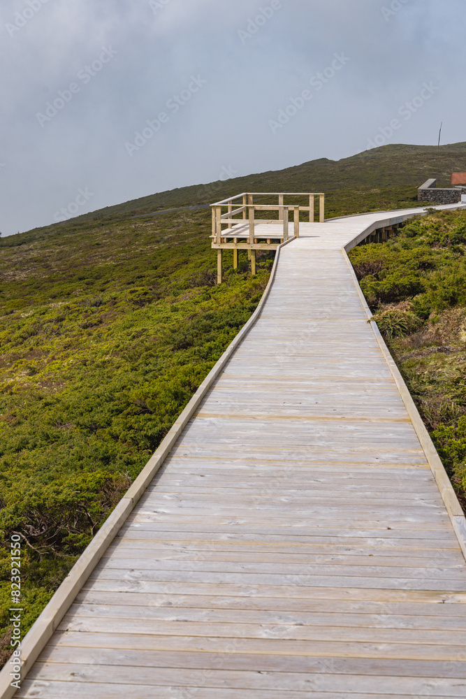 Mountainside wooden walkway on Terceira Island, Azores. Mountainside wooden walkway on Terceira Island, Azores.