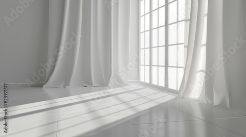 Empty Room with Backlit Window and White Curtains