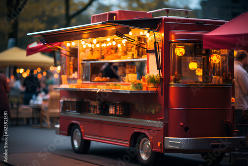 food truck in city festival, selective focus
