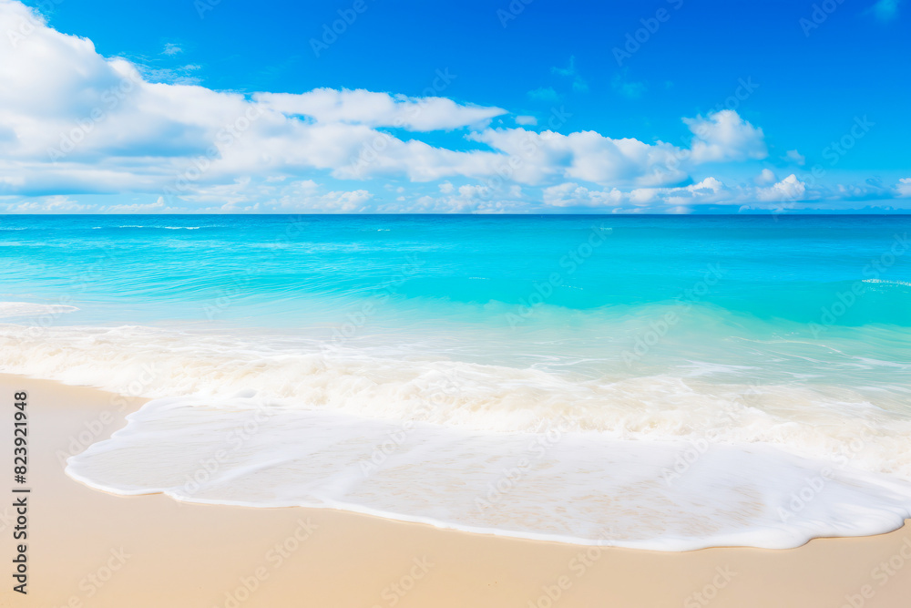 Beach with blue sky and white clouds above it