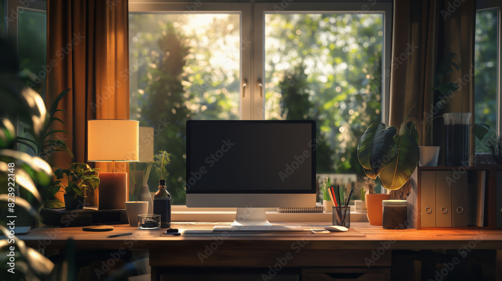 interior with desk, laptop, work space interior with desk, laptop, work space