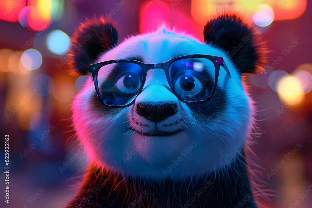 a panda wearing glasses with a cute face